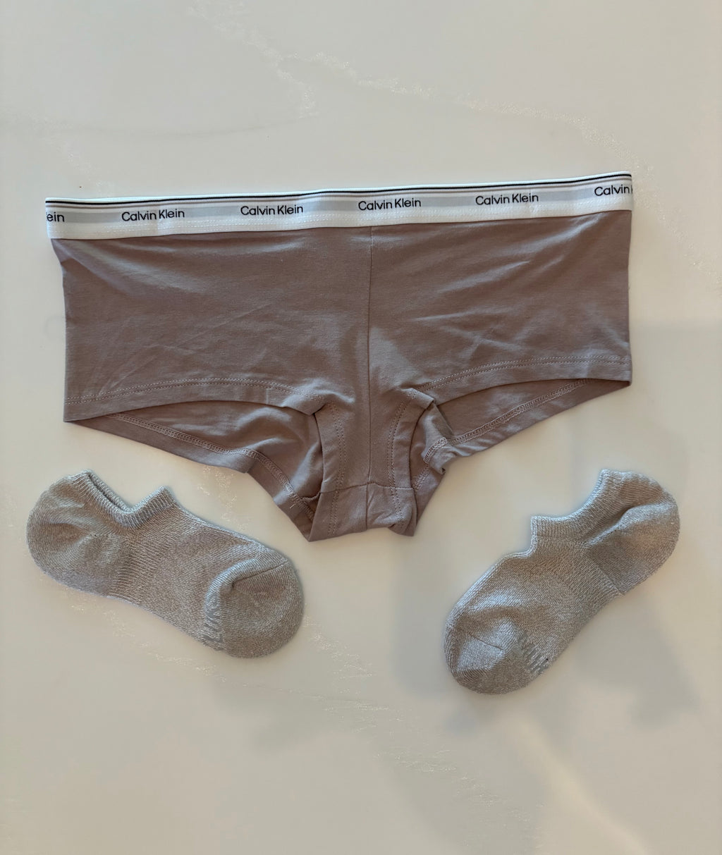 Well Worn Calvin Klein Boy Shorts & MukLuk Sock Combo 🤎