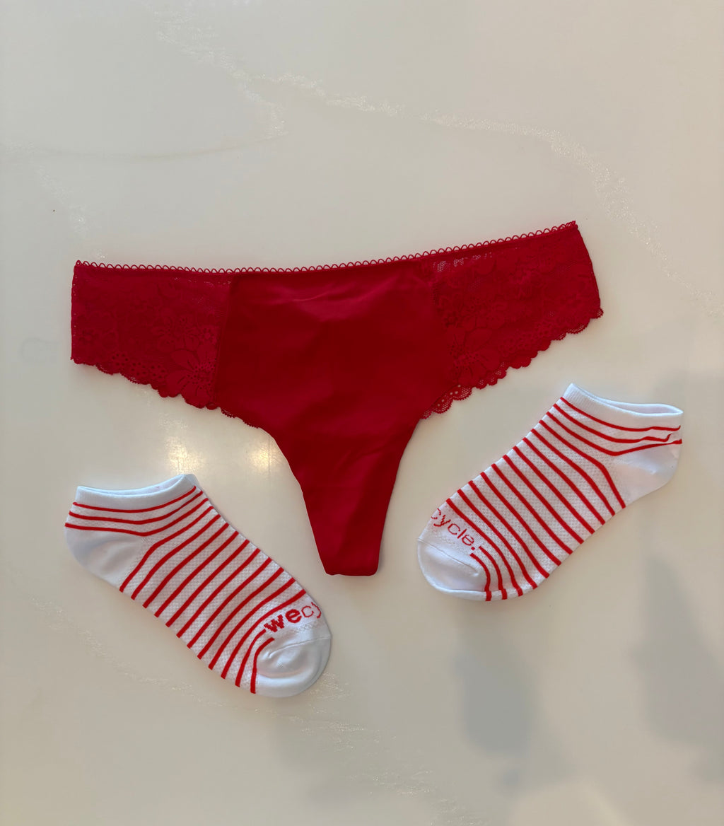 Well Worn VS Panties and Socks Combo ❤️🤍❤️