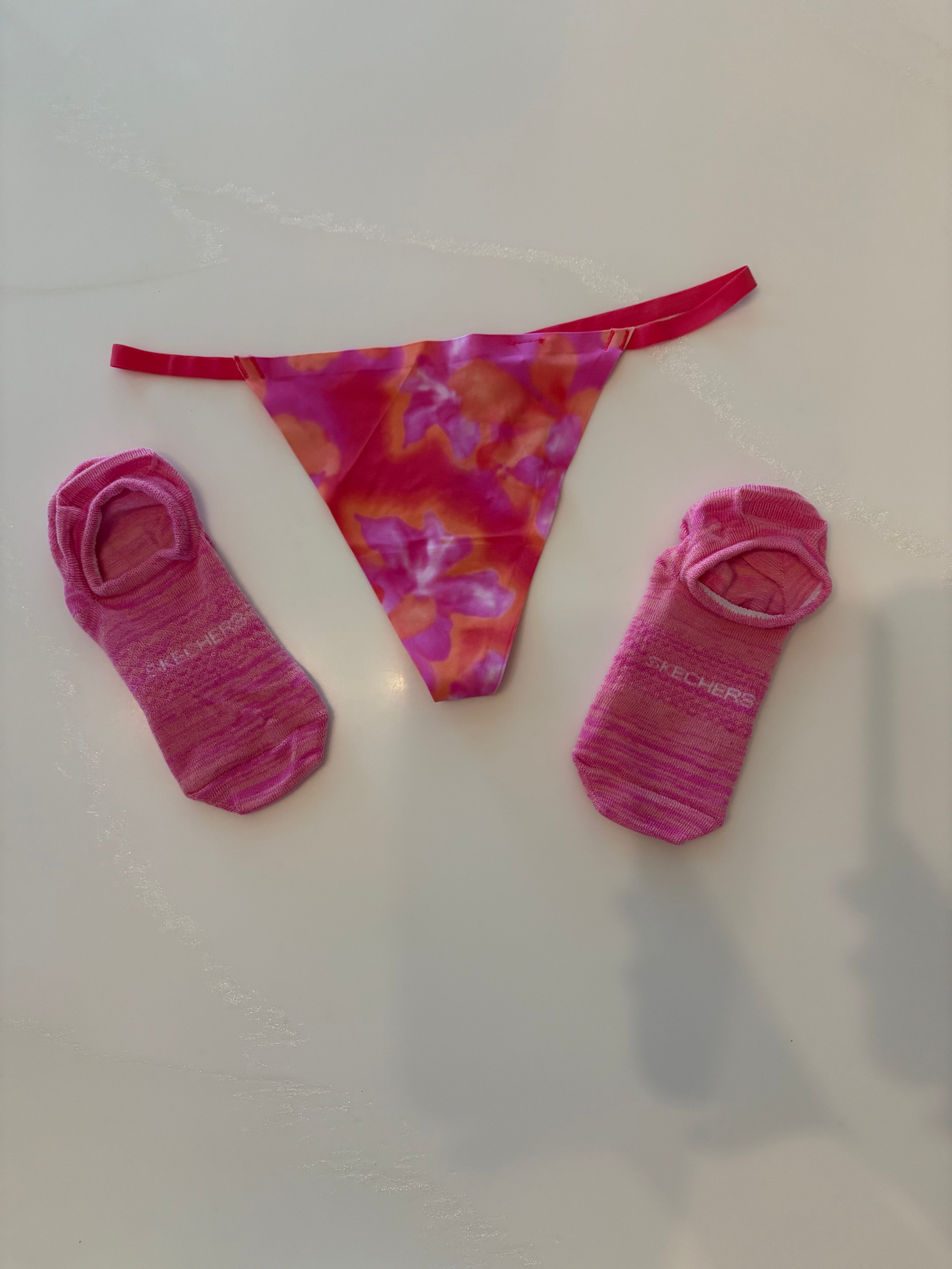 Worn/Used VS Thong/Sketchers Sock Combo 🩷🧡🩷